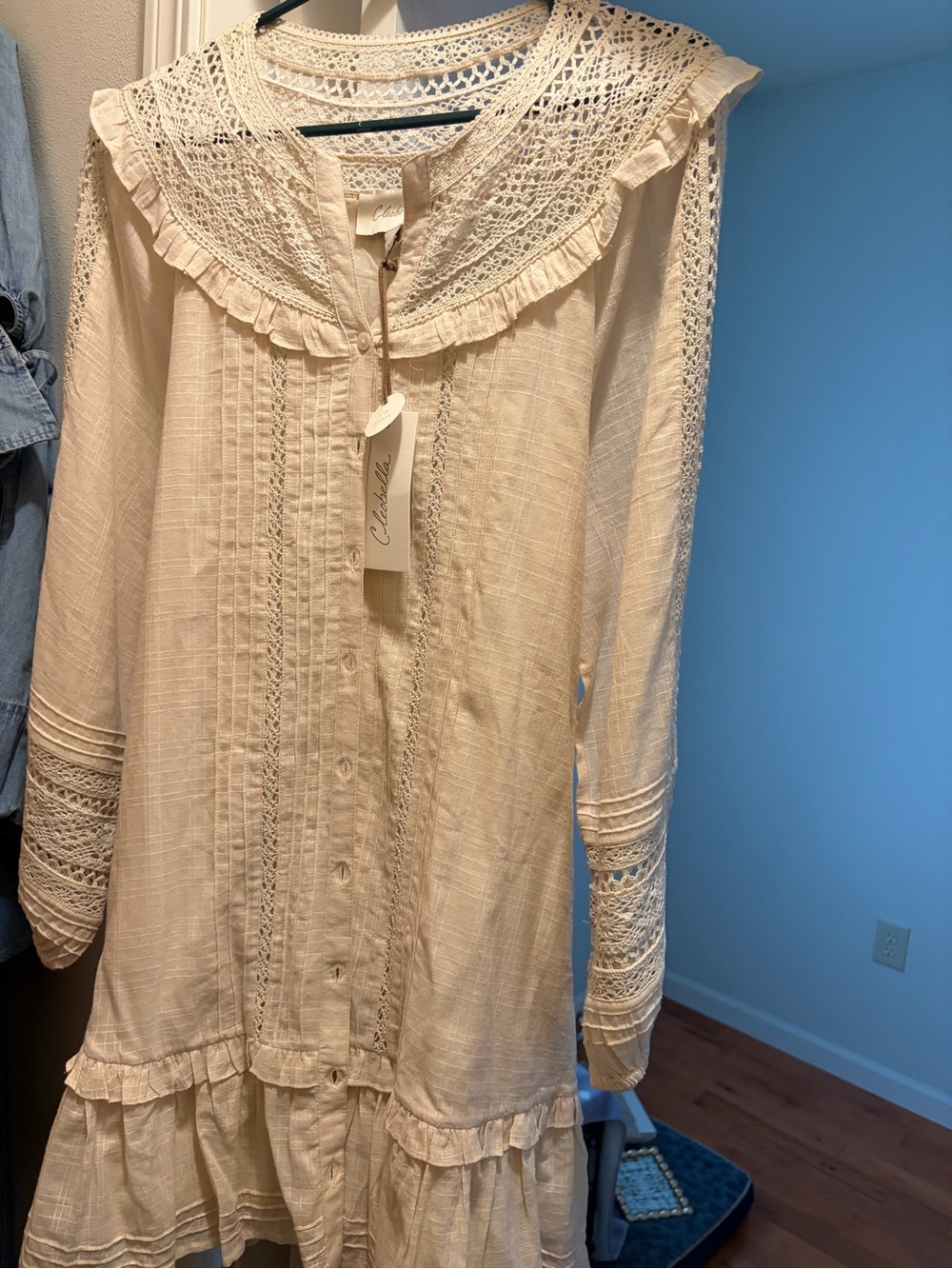 Cleobella Cream Lace-Trim Mini Dress